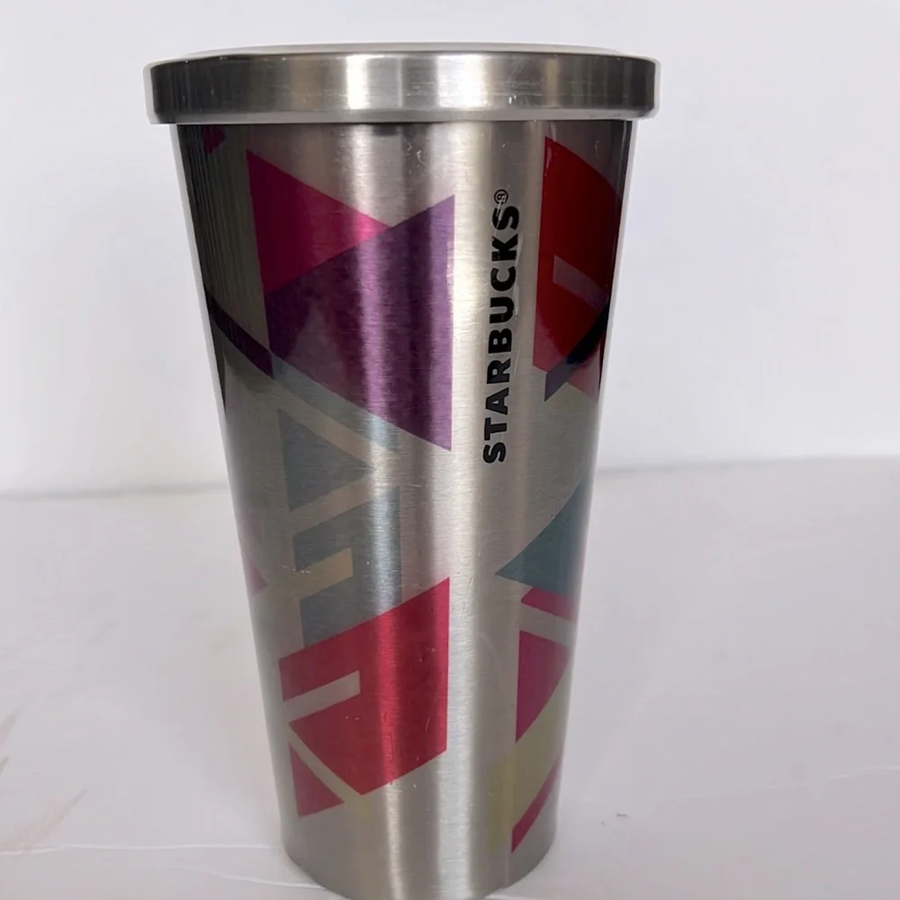 Starbucks 2014 Stainless Steel Rainbow Geo Tumbler With Original & Lid no straw